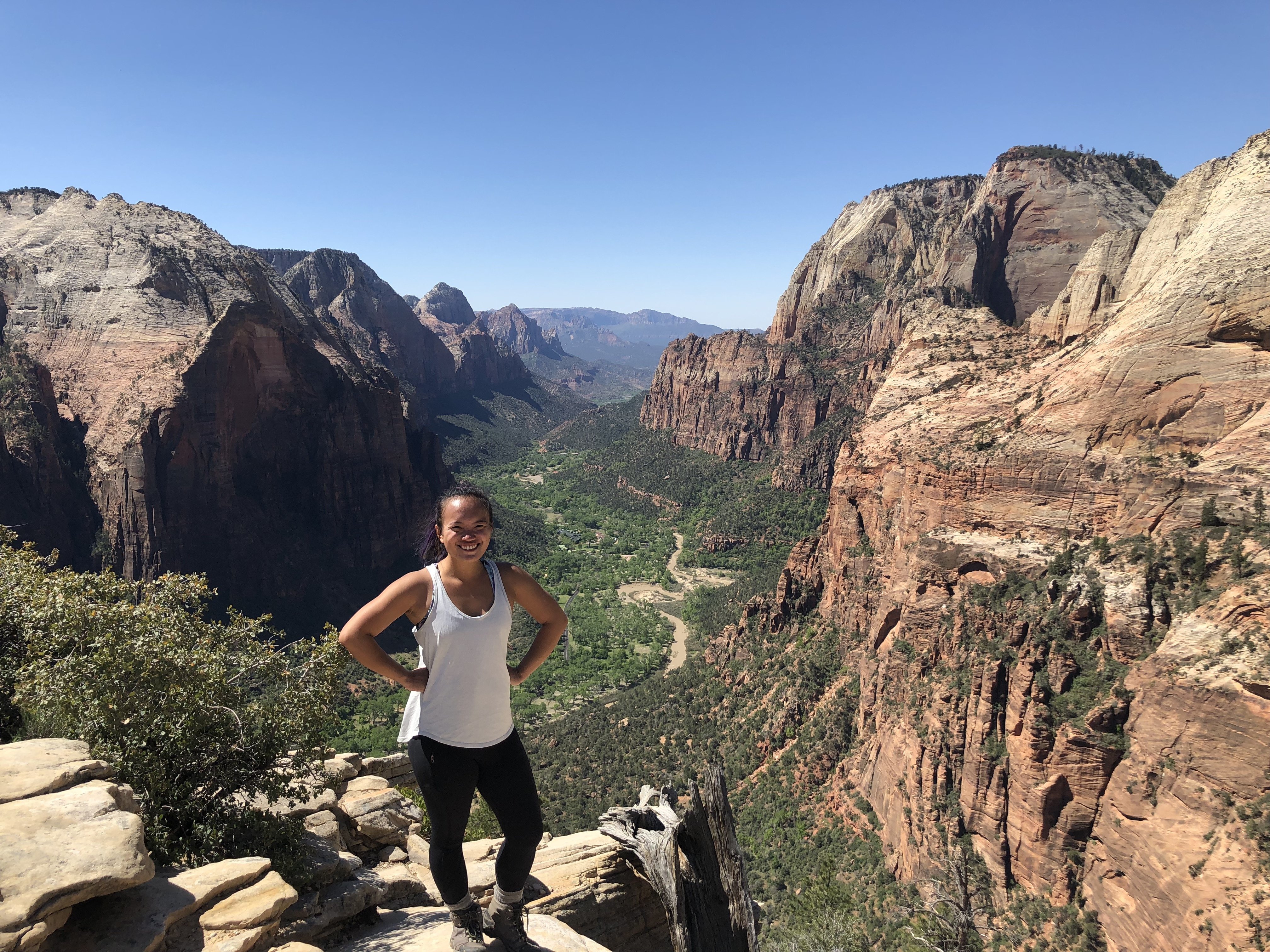 The author standing on the edge of a rock at Angels Landing