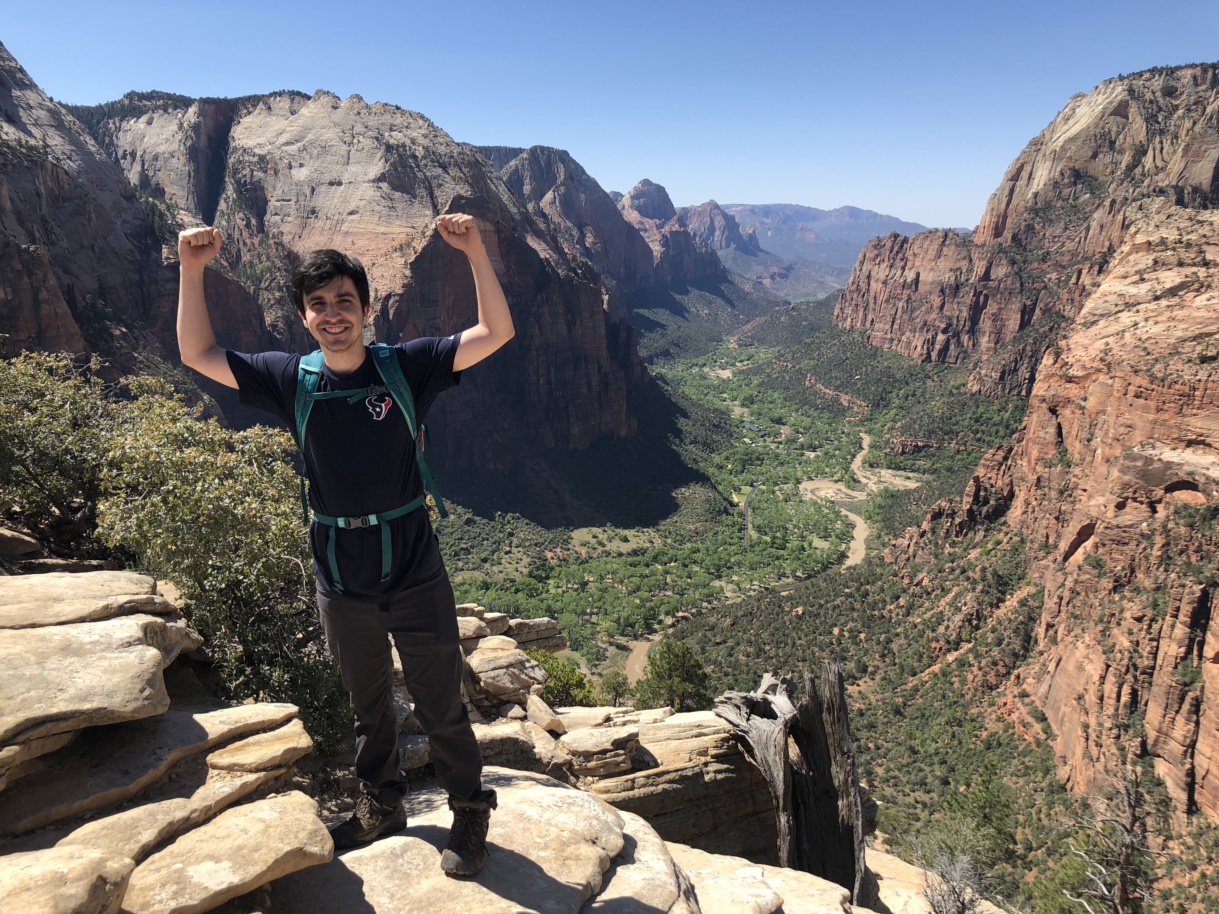 One of the authors poses at the end of the Angels Landing hiking trail.