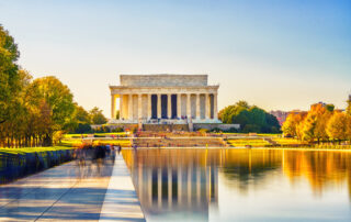 gold and orange trees around the Lincoln Memorial - beautiful photo of fall in Washington DC